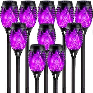 10-Pack Solar Torch Lights with Flickering Flame – Upgraded Purple Solar LED